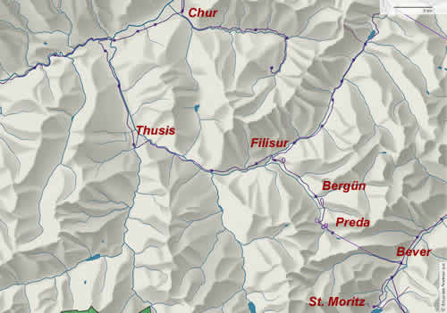 Plan der Linie Chur - St. Moritz